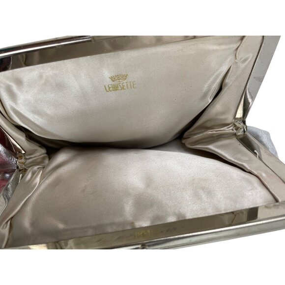 Vintage Lewisette Silver Metallic Evening Clutch Purse With Chain Strap - Picture 11 of 14